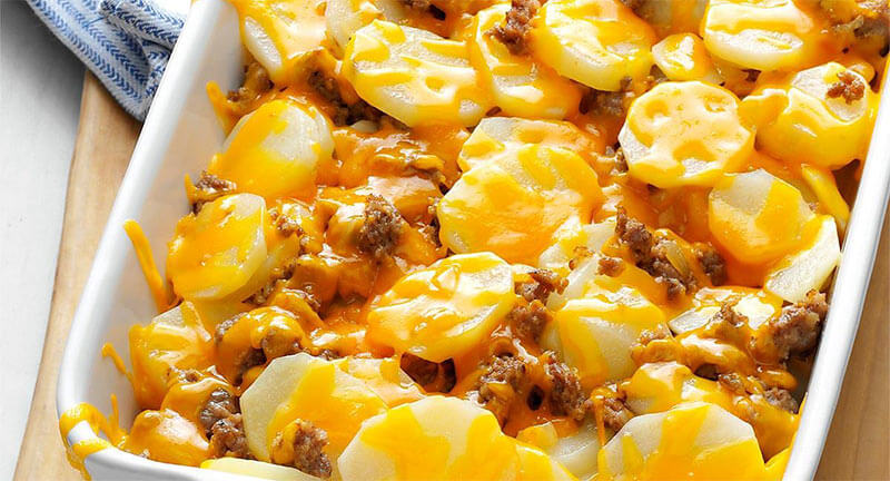 Potato casserole with pork and cheese
